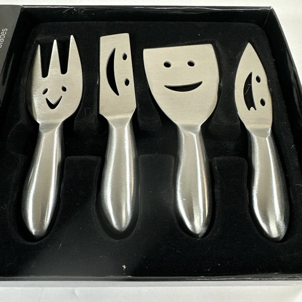 Metalla Stainless Steel Smiley Face Cheese Knives 2013 Box Opened Not Used